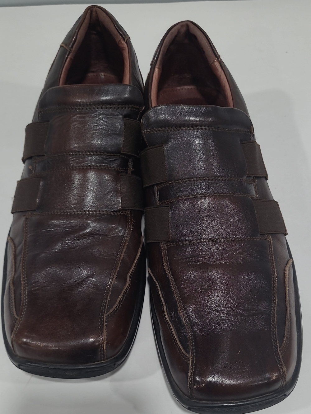 Aldo Men's Brown Leather Velcro Strap Dress Casual Shoes Squere Toe Slip On 10